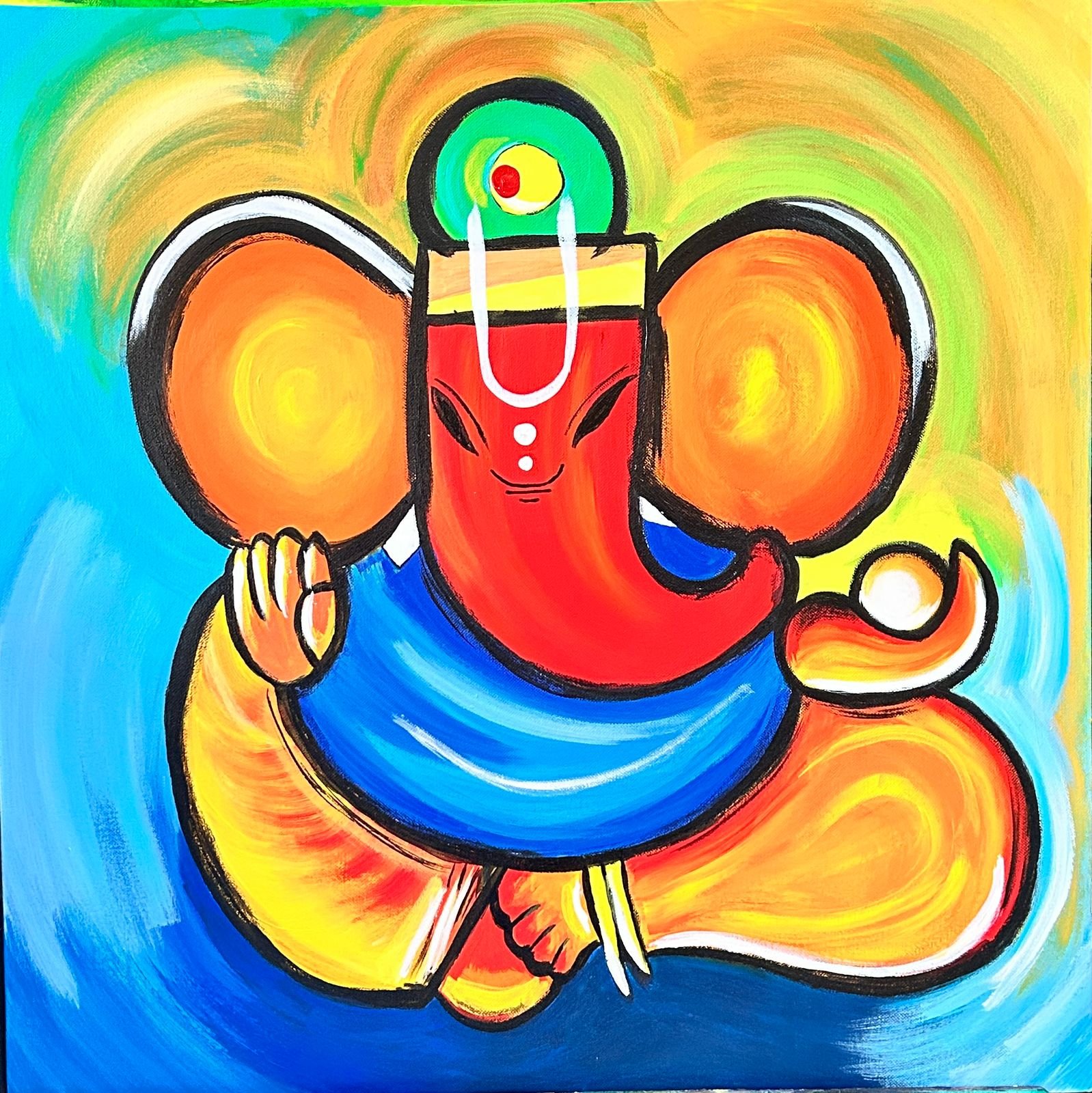 Original Vibrant Abstract Ganesha Art Painting