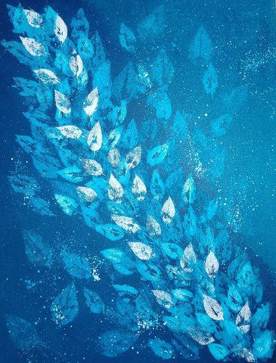 Abstract Blue Leaves Textured Art Painting
