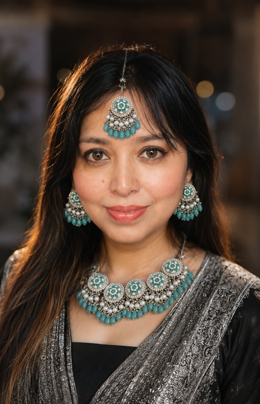 Green Beads loop Jhumka