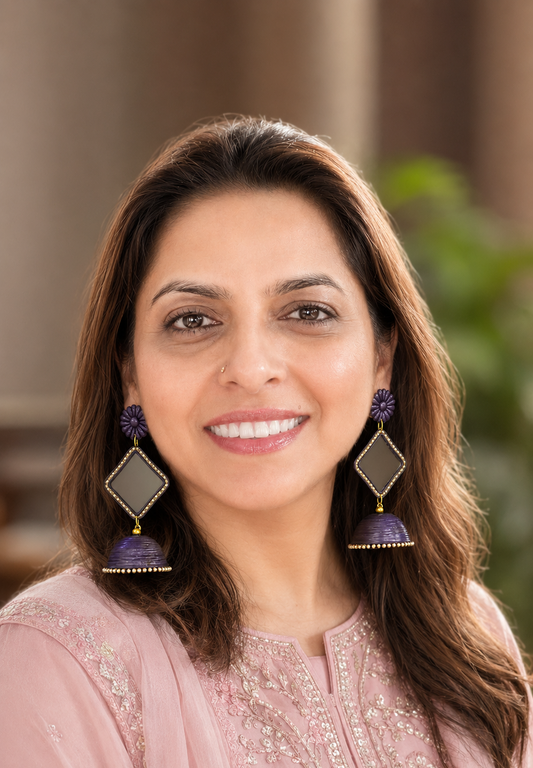 Mauve Mirror work 3- Layered Jhumka