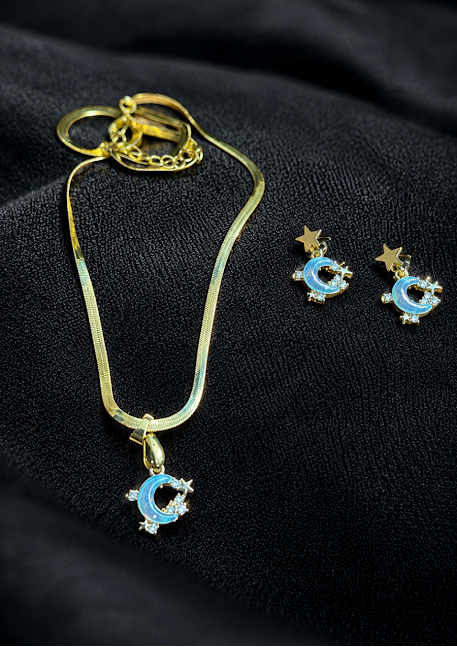 Celestial Moonlight stone Pendent Set with Anti-tarnish Snake Chain