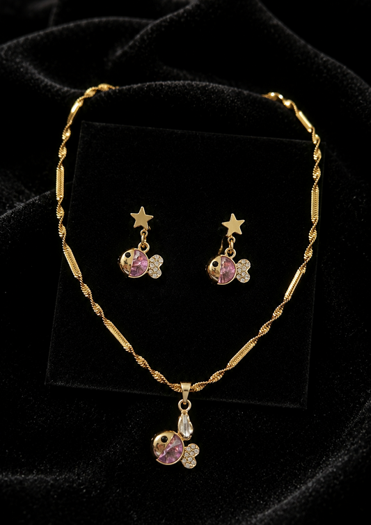 Zircon Fish Pendent Set with Anti-tarnish Chain
