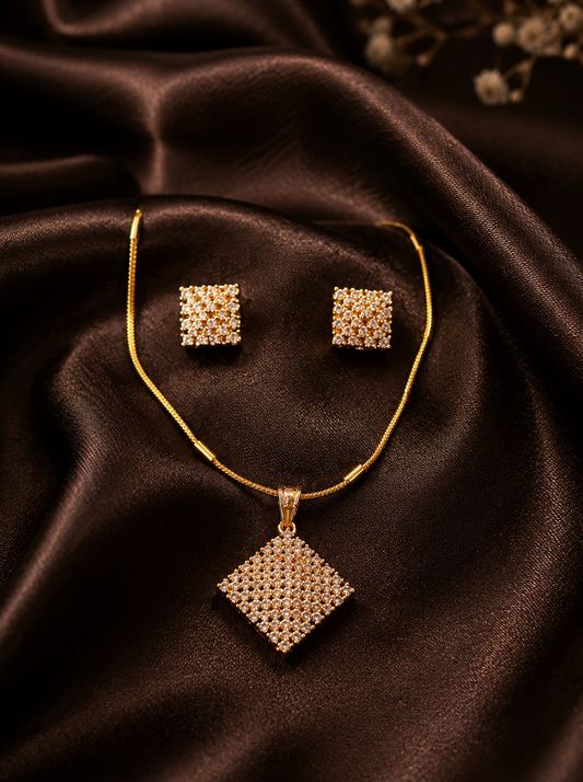 Golden Square zircon Pendent and Earrings set