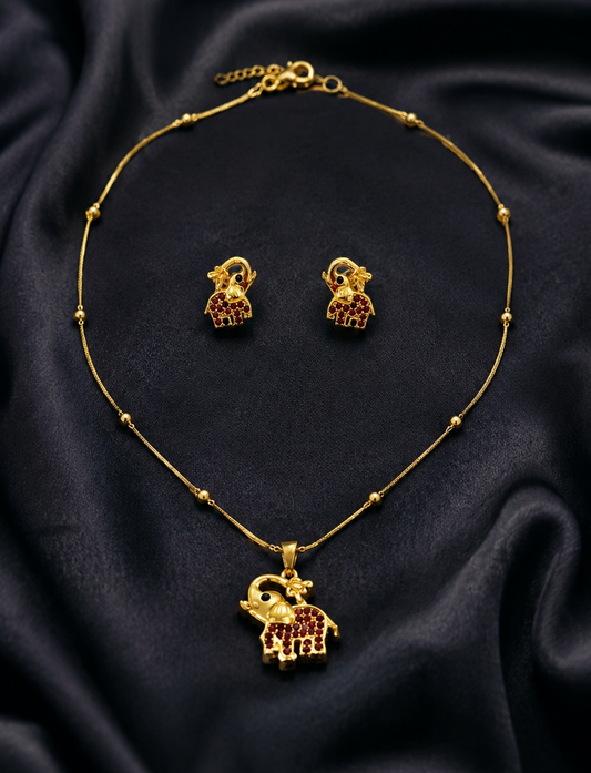 Anti-tarnish Elephant Zircon Pendent Set with Golden Chain