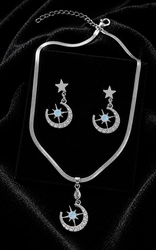 Moonlight stone Star Pendent Set with Anti-tarnish Silver Chain