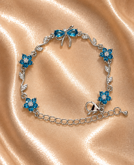 Trendy Bow Flowers Tulip Bracelet (Blue-Silver)