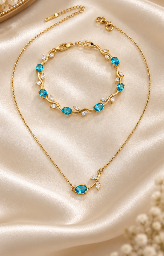 Trendy Tulip Necklace and Bracelet Combo (Ocean Blue)