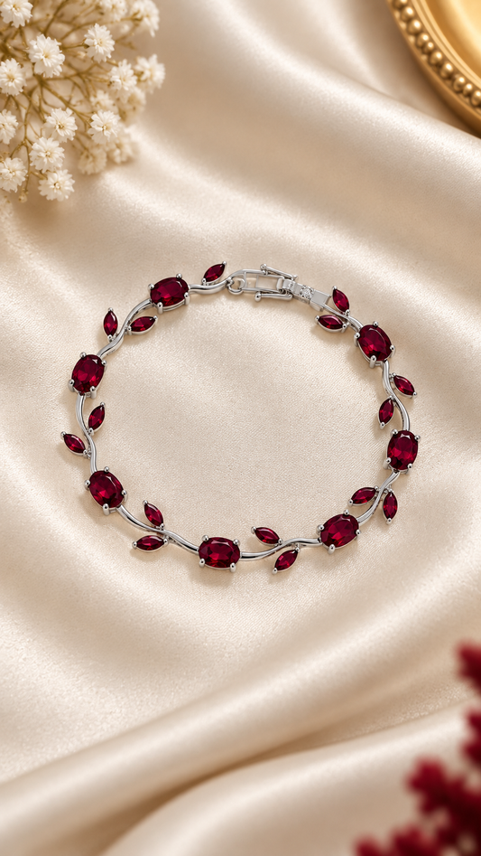 Trendy Tulip Bracelet (Ruby Red- Silver)