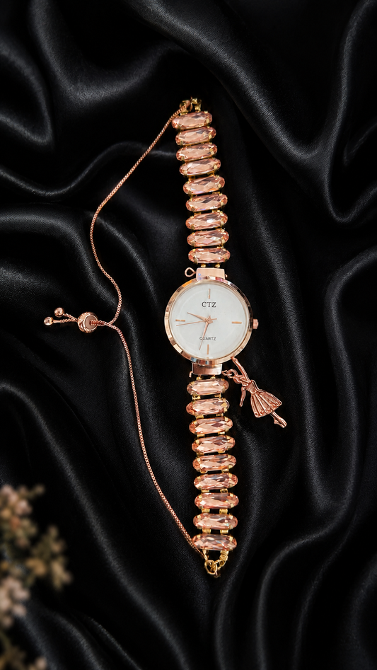 Rose Gold Stone Watch Bracelet