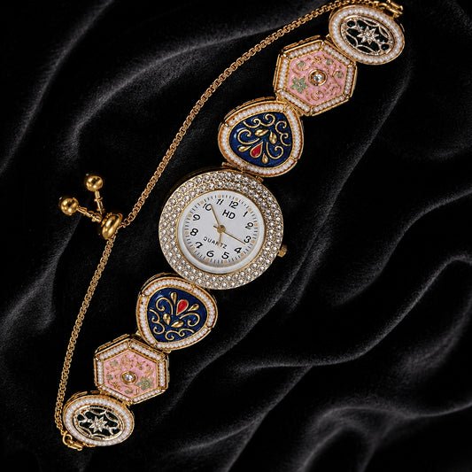 Heritage Navy Blue Kundan Watch Bracelet