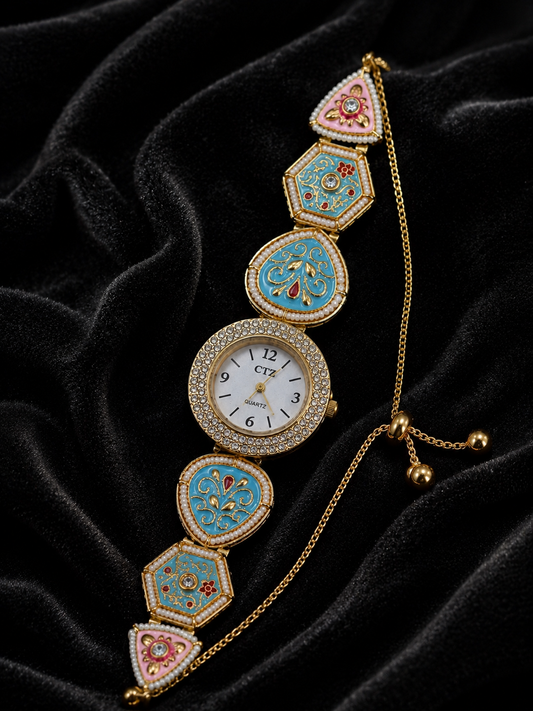 Heritage Pastel Blue Kundan Watch Bracelet